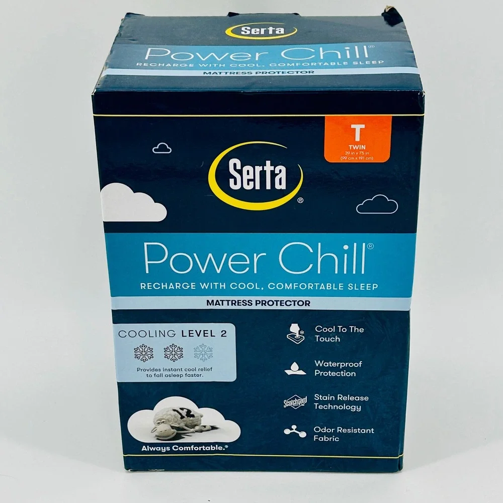 Serta Power Chill Mattress Protector Twin White Solid Fitted New Open Box